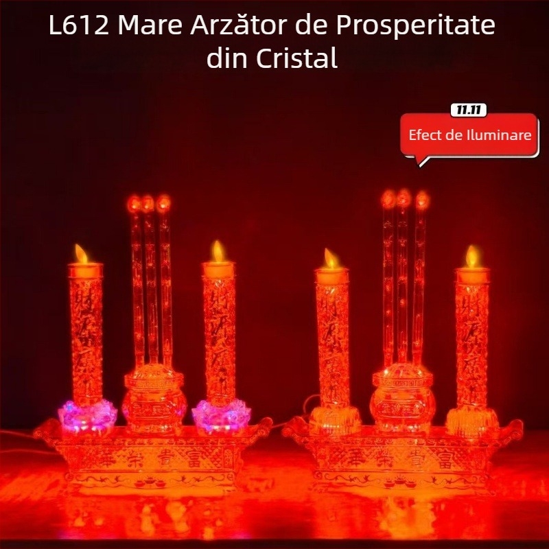 Zhenye L610/L612 Lampa cristalină a norocului cu flacără balansată, lumânare electrică și arzător de tămâie cu lotus pentru casă