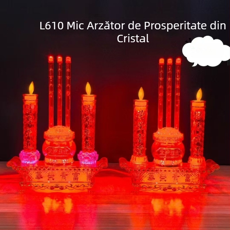 Zhenye L610/L612 Lampa cristalină a norocului cu flacără balansată, lumânare electrică și arzător de tămâie cu lotus pentru casă