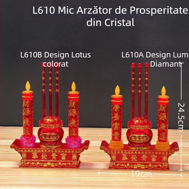 Zhenye L610/L612 Lampa cristalină a norocului cu flacără balansată, lumânare electrică și arzător de tămâie cu lotus pentru casă