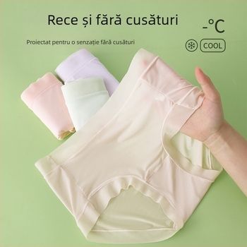 Chiloți triunghi pentru femei din ice silk, uscare rapidă, respirabili, antibacterieni, talie medie, culoare solidă