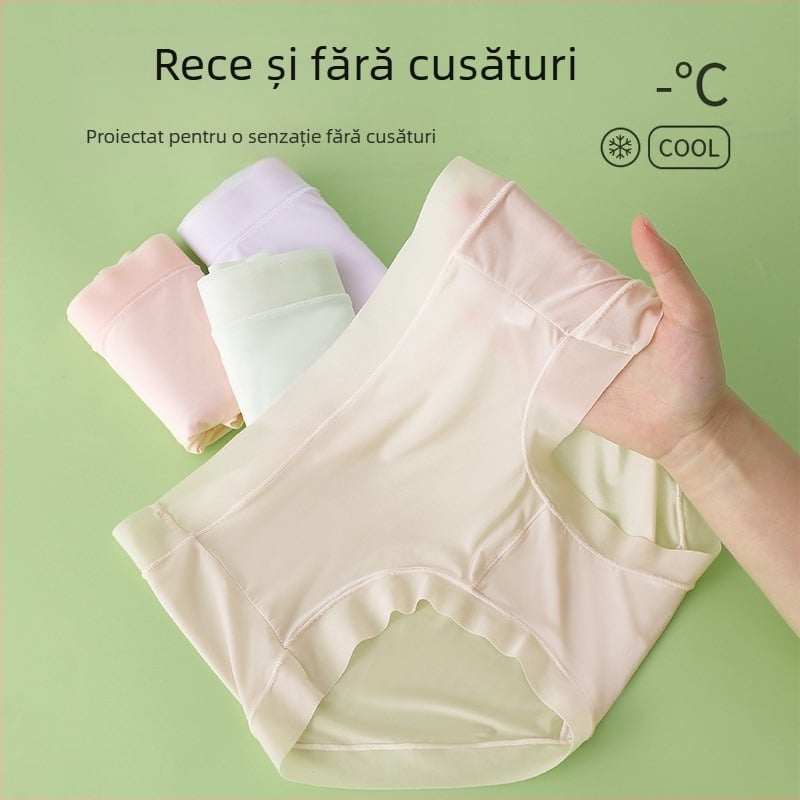 Chiloți triunghi pentru femei din ice silk, uscare rapidă, respirabili, antibacterieni, talie medie, culoare solidă