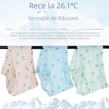 Chiloți antibacteriali pentru femei cu talie înaltă din Ice Silk, respirabili, imprimeu cu funda și flori