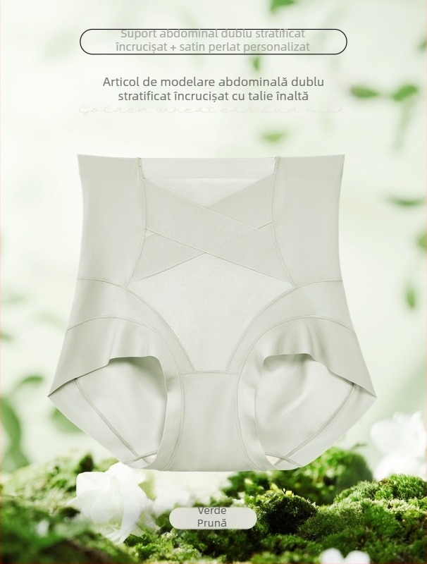 Chiloți femei talie înaltă din ice silk pentru controlul abdomenului, shapewear încrucișat, respirabil, model ZS8523