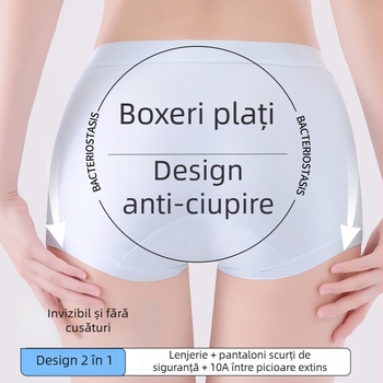 Boxer scurt pentru femei Ice Silk, cu căptușeală din bumbac la crac, talie medie, antibacterian, lungime extinsă (10A)
