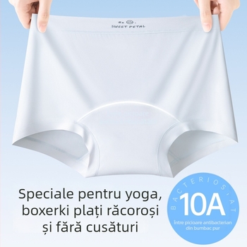Boxer scurt pentru femei Ice Silk, cu căptușeală din bumbac la crac, talie medie, antibacterian, lungime extinsă (10A)