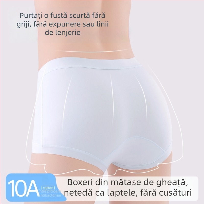 Boxer scurt pentru femei Ice Silk, cu căptușeală din bumbac la crac, talie medie, antibacterian, lungime extinsă (10A)