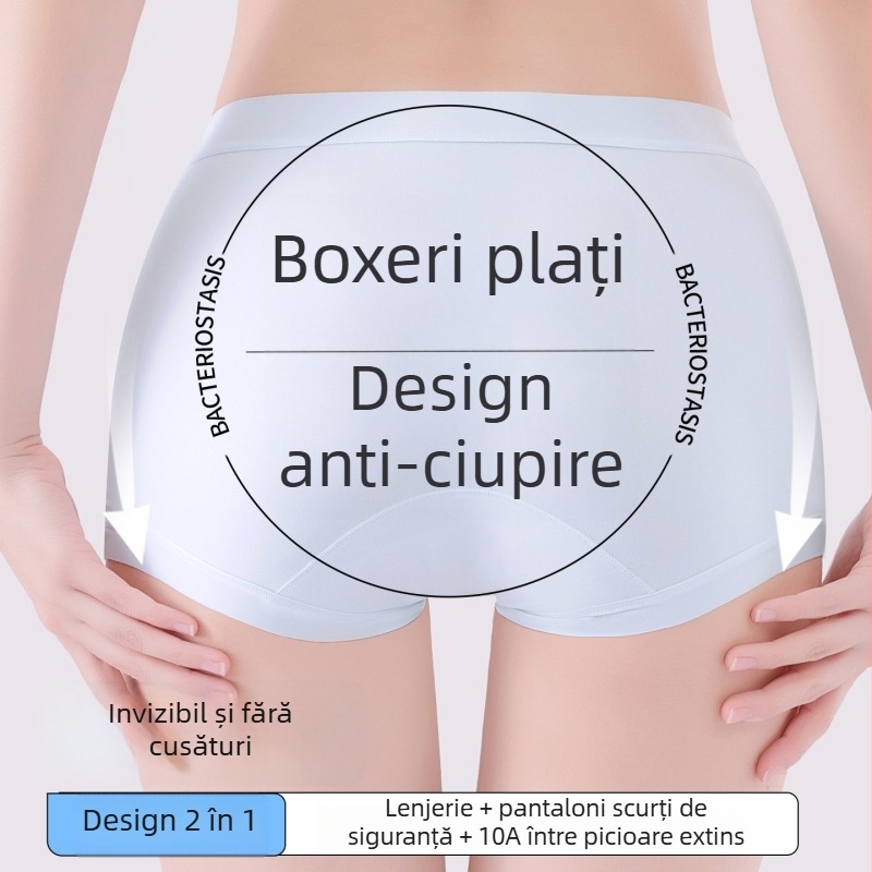 Boxer scurt pentru femei Ice Silk, cu căptușeală din bumbac la crac, talie medie, antibacterian, lungime extinsă (10A)