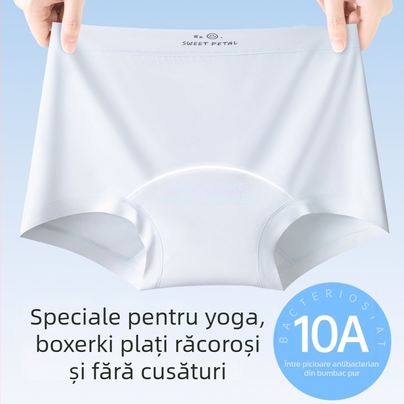 Boxer scurt pentru femei Ice Silk, cu căptușeală din bumbac la crac, talie medie, antibacterian, lungime extinsă (10A)