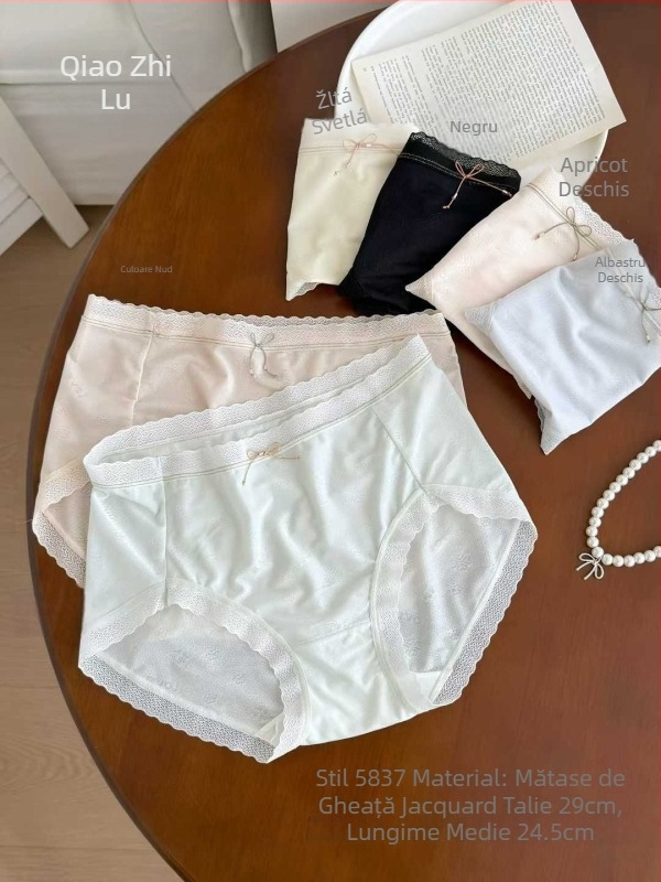 Qiaozhilu lenjerie intimă pentru femei, mărime medie până la mare, țesătură jacquard din ice silk, margine cu dantelă, moale și confortabilă