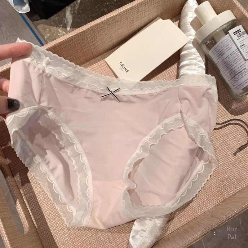 Chiloți de vară pentru femei ultra-subțiri, senzație nude, crem, din Ice Silk, cu căptușală din bumbac, margine ondulată, respirabili