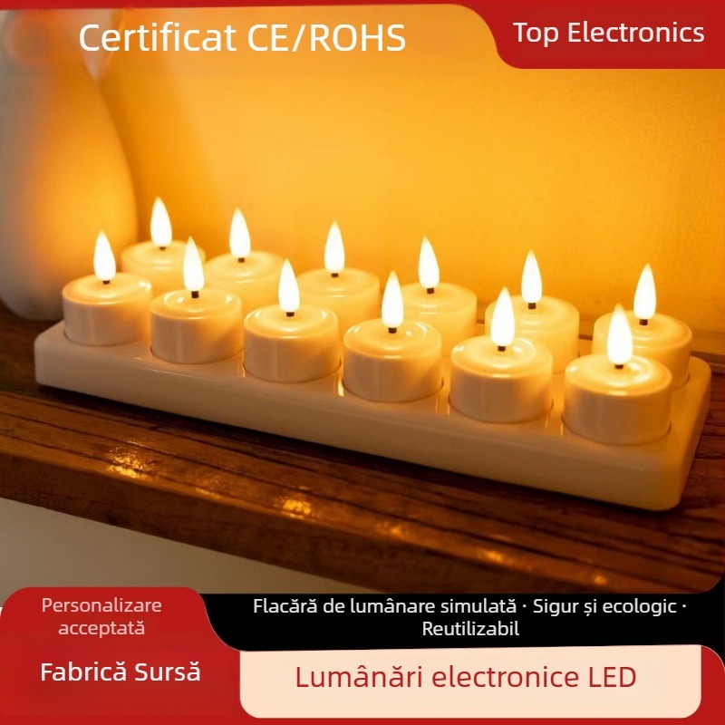 Lumânare electrică LED simulată, 12 buc, încărcare USB, decor de Crăciun pentru nuntă, atmosferă deosebită