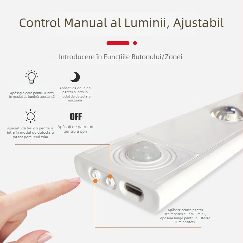 Lampă Cat Eye cu senzor de mișcare, fără fir, pentru hol, dulap și garderobă, bandă LED nervurată