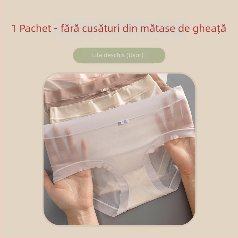Chiloți femei cu talie medie, din mătase de gheață, ușori și respirabili, cu căptușeală de bumbac în zona croiturii, uni