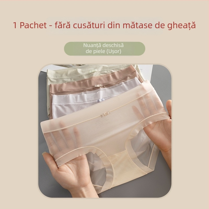 Chiloți femei cu talie medie, din mătase de gheață, ușori și respirabili, cu căptușeală de bumbac în zona croiturii, uni