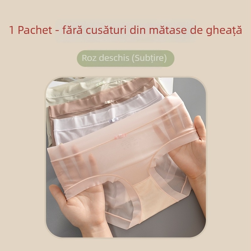 Chiloți femei cu talie medie, din mătase de gheață, ușori și respirabili, cu căptușeală de bumbac în zona croiturii, uni