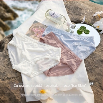 Lenjerie intimă fără cusătură, cu dantelă Ice Silk, căptușeală din bumbac, croială triunghiulară, subțire pentru vară