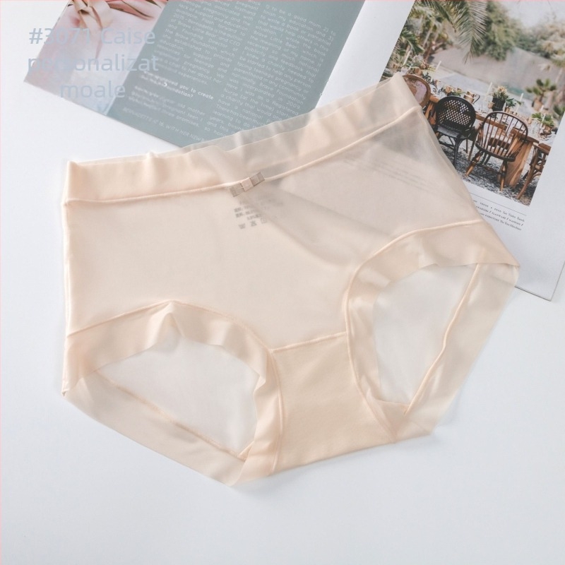 Chiloți pentru femei din mătase cu căptușeală din mătase de mulberry, țesătură ice silk, talie medie, croială triunghiulară