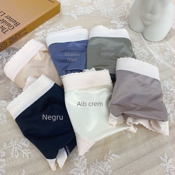 Chiloți femei cu talie medie din satin Ice Silk, amestec Mulberry Silk și nailon, respirabili, culoare solidă, luciu mătăsos