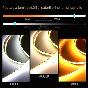 Bandă LED COB cu reglaj continuu, culoare reglabilă în trei nuanțe, iluminare liniară 24V pentru interior, dimming inteligent