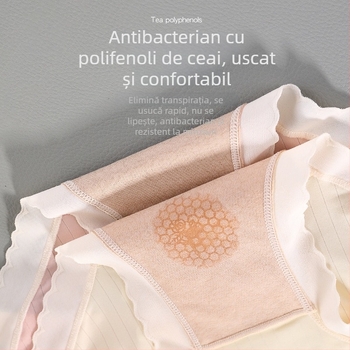 Chiloți din ice silk pentru femei și fete, cu căptușeală din bumbac, antibacteriali cu polifenoli de ceai, talie medie, respirabili vara