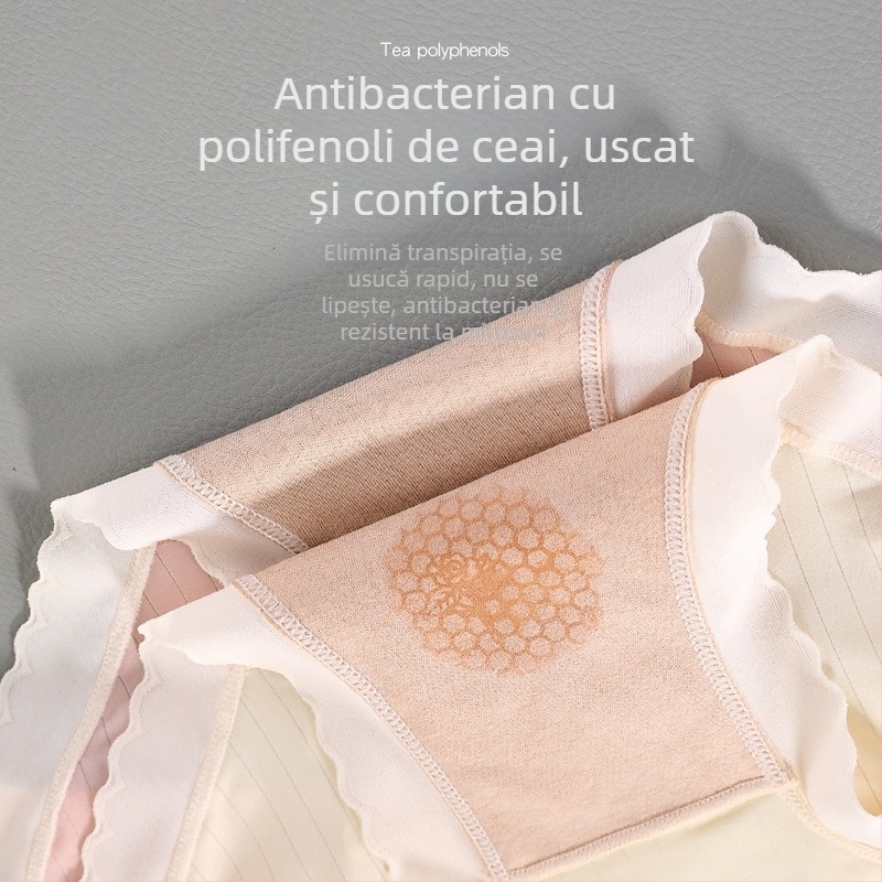 Chiloți din ice silk pentru femei și fete, cu căptușeală din bumbac, antibacteriali cu polifenoli de ceai, talie medie, respirabili vara