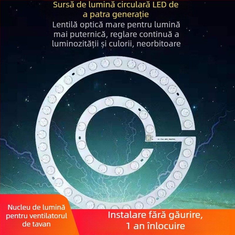Bandă LED pentru ventilator de plafon, cu telecomandă și reglaj în trei nuanțe
