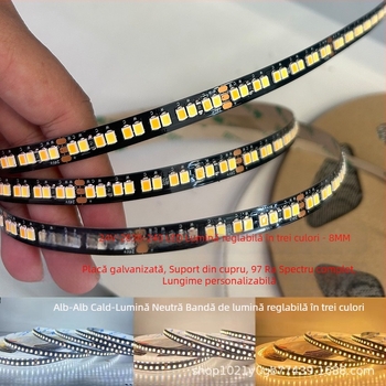 Bandă LED 24V cu 240 de LED-uri, temperatură duală de culoare și iluminare tri-coloare, reglare inteligentă a luminozității și culorilor