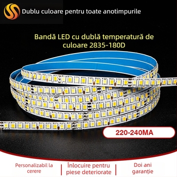 Bandă LED 2835 cu curent constant, temperatură tri-color, 180 LED-uri, culoare reglabilă și reglaj fin al luminozității prin telecomandă, iluminat interior, rolă de 15 m, putere totală 36 W