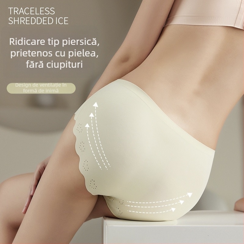 Chiloți pentru femei Ice Silk, talie medie, respirabili, cu căptușeală din bumbac