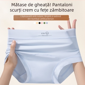 Chiloți damă din ice-silk cu design zâmbet, croială cu crotch extins, căptușeală din bumbac, zonă antibacteriană, talie medie