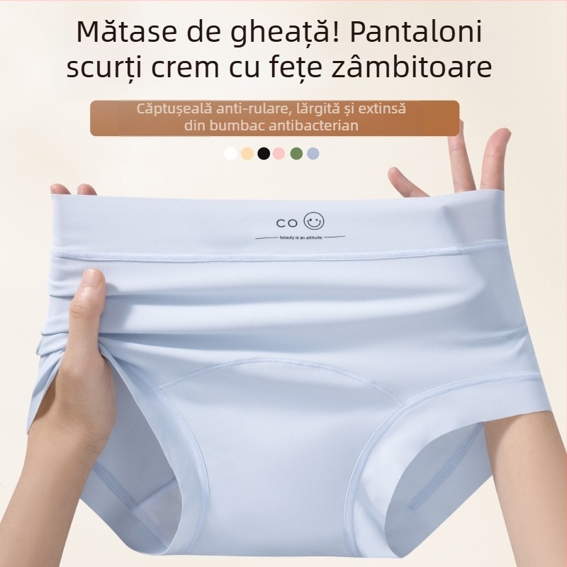 Chiloți damă din ice-silk cu design zâmbet, croială cu crotch extins, căptușeală din bumbac, zonă antibacteriană, talie medie