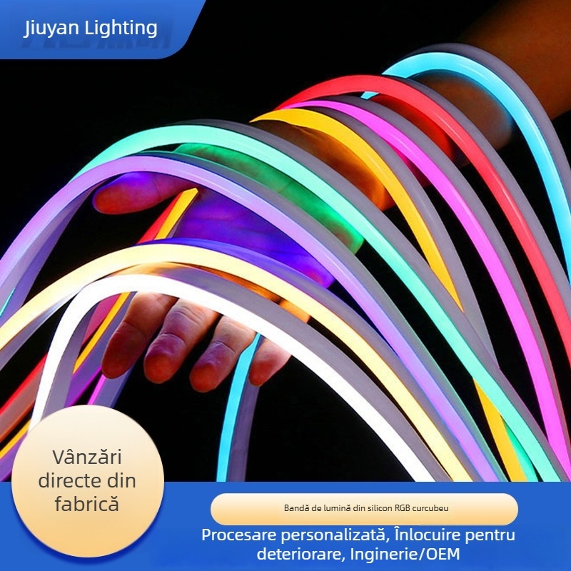 Bandă LED neon din silicon RGB, flexibilă, 64 de culori, iluminare ambientală, 5V/12V/24V, 108 LED, impermeabilă pentru exterior