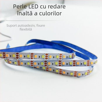 Bandă LED cu trei culori pentru sufragerie, tensiune redusă, autocolantă pentru montaj pe plafon, iluminare ambientală interioară, două culori reglabile