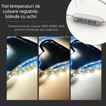 Bandă LED cu trei culori pentru sufragerie, tensiune redusă, autocolantă pentru montaj pe plafon, iluminare ambientală interioară, două culori reglabile