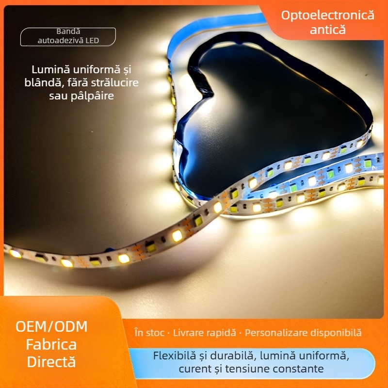Bandă LED cu trei culori pentru sufragerie, tensiune redusă, autocolantă pentru montaj pe plafon, iluminare ambientală interioară, două culori reglabile