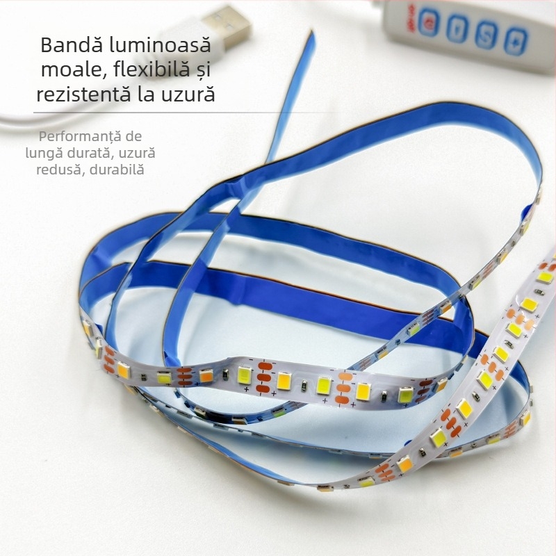 Bandă LED cu trei culori pentru sufragerie, tensiune redusă, autocolantă pentru montaj pe plafon, iluminare ambientală interioară, două culori reglabile