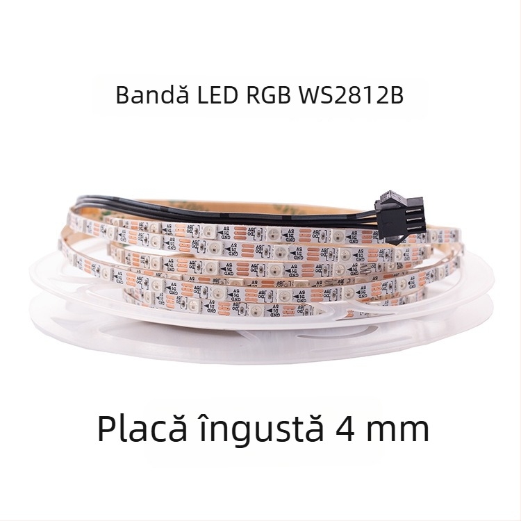 Bandă LED USB pentru carcasă PC, RGB, 5V, lățime 4 mm, WS2812B, 60 LEDuri, unghi fascicul 120°, reglabilă
