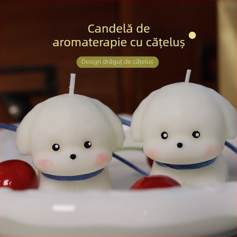 Lumânare aromaterapeutică din ceară de soia, în formă de cățeluș, realizată manual – un suvenir drăguț de cadou