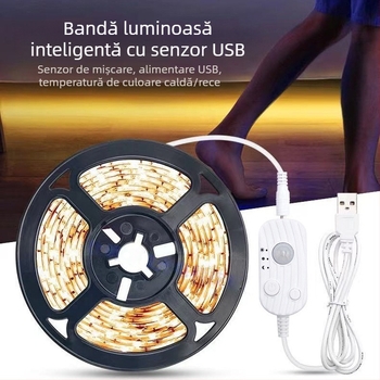 Bandă LED monocromă de 5V pentru fundalul televizorului, cu interfață senzor USB, ultra-subțire autocolantă pentru perete