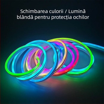 Bandă LED din silicon RGB neon, controlată prin aplicație Bluetooth, schimbare de culoare, inteligentă, activată prin sunet, lumini în mișcare în șapte culori