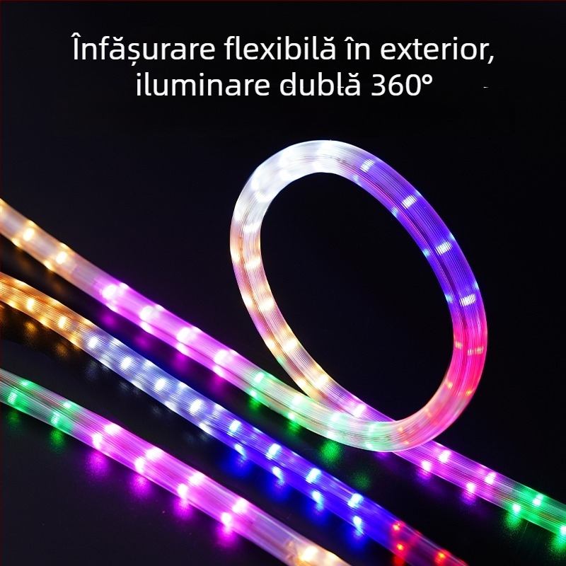 Bandă LED exterioară impermeabilă pentru semne, schimbare a culorilor în șapte nuanțe, luminozitate mare, 360 LED-uri, 220V, IP65, telecomandă