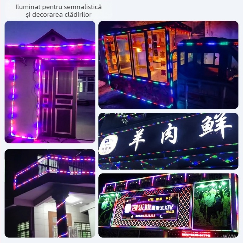 Bandă LED exterioară impermeabilă pentru semne, schimbare a culorilor în șapte nuanțe, luminozitate mare, 360 LED-uri, 220V, IP65, telecomandă