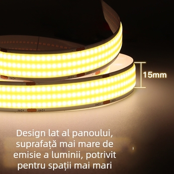 Bandă LED COB de 20 mm lățime, trei rânduri de LED, tensiune scăzută, fără pâlpăire, CRI înalt, iluminare ambiental decorativă, autoadezivă