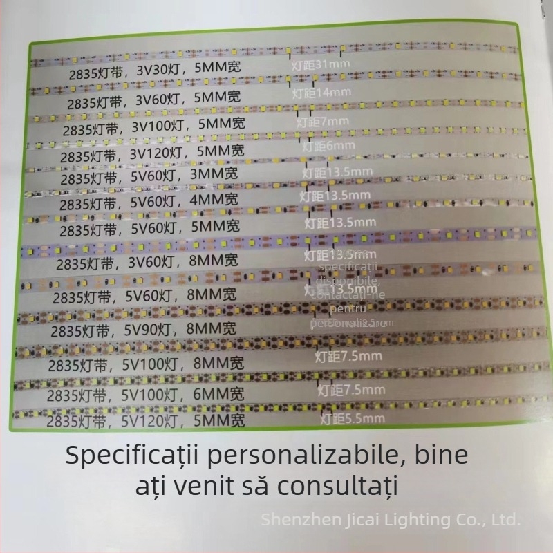 Bandă LED 2835, 5V, 30–120 LED, bi-color pentru decor interior, reglabilă, lungime 5–10 m, unghi fascicul 120°, CRI 80