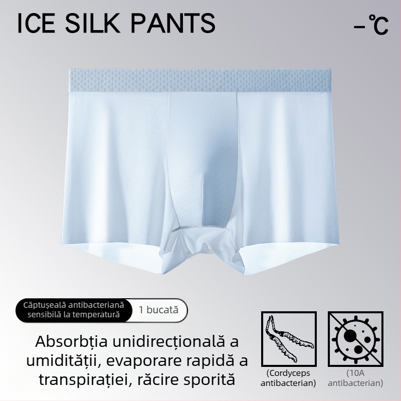 Boxeri bărbați din Ice Silk, Cordyceps antibacterian, reglare termică, ultra-subțiri pentru vară
