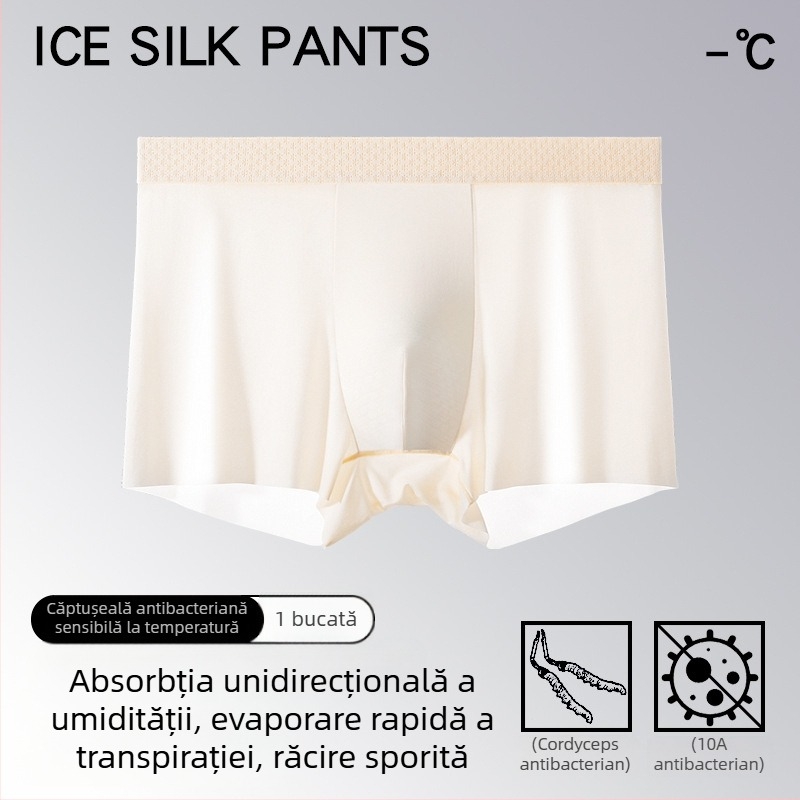 Boxeri bărbați din Ice Silk, Cordyceps antibacterian, reglare termică, ultra-subțiri pentru vară