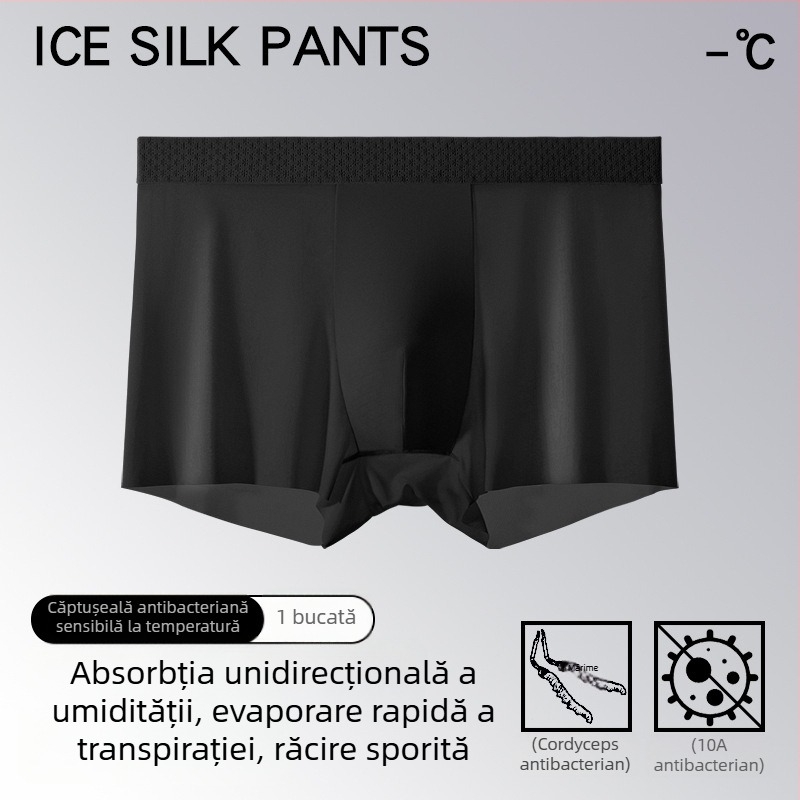 Boxeri bărbați din Ice Silk, Cordyceps antibacterian, reglare termică, ultra-subțiri pentru vară