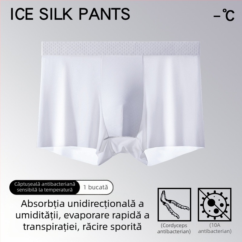 Boxeri bărbați din Ice Silk, Cordyceps antibacterian, reglare termică, ultra-subțiri pentru vară