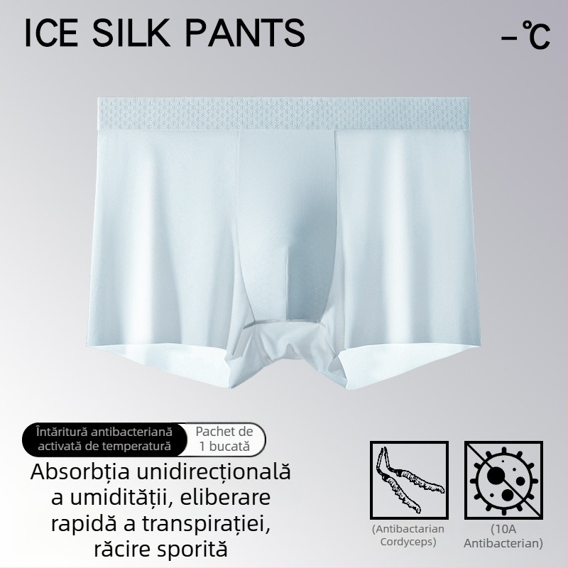 Boxeri bărbați din Ice Silk, Cordyceps antibacterian, reglare termică, ultra-subțiri pentru vară