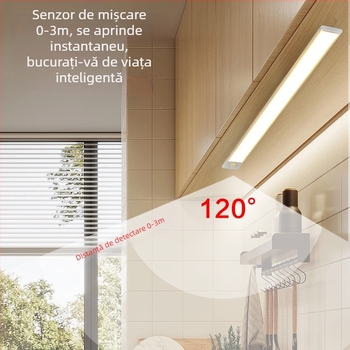 Bandă LED ultra-subțire cu senzor de mișcare, reglabilă, reîncărcabilă, autoadezivă, pentru dulapuri, garderobe și vitrine pentru vin